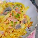 Pâtes crémeuses au saumon et champignons
